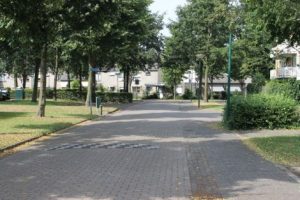 Verkeersdrempel zonder paaltje er naast.